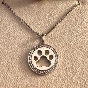 .925 & diamond open paw print pendant 16 inch chain